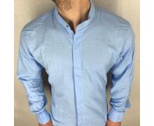 рубашка мужская Надийка, модель Лен1003-3 голубой стойка демисезон