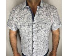 рубашка мужская Надийка, модель RB2605-11 серый принт сер-синяя вставка лето