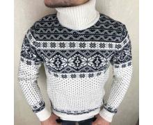 свитер мужской Надийка, модель Оленьки-горло-19 снеж-ромб бел-черн зима