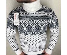 свитер мужской Надийка, модель Оленьки-горло-2 снеж-ромб бел-черн зима