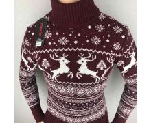 свитер подросток Надийка, модель Юниор-Олени бордо зима